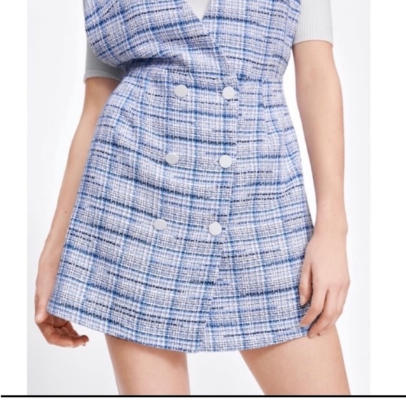 NWT ZARA Doublebreasted Blue Tweed Pinafore Playsuit Dress - Picture 5 of 15